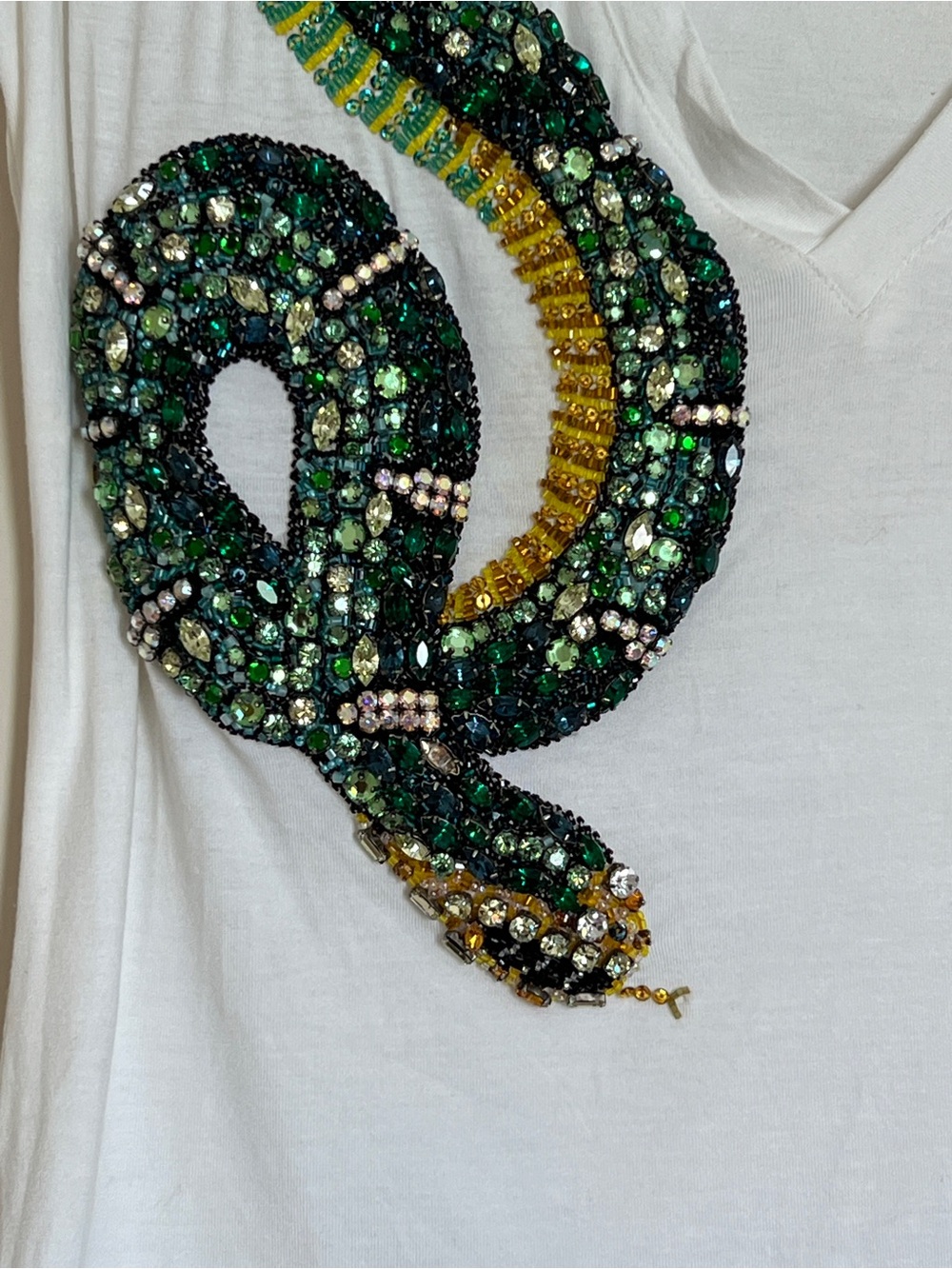 Roberto Cavalli Archival White Tee Beaded Sequin Serpent embroidered Tshirt Sz S - Picture 2 of 9